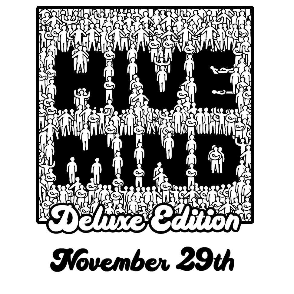 The word Hivemind in black using the empty space of a crowd of figures.