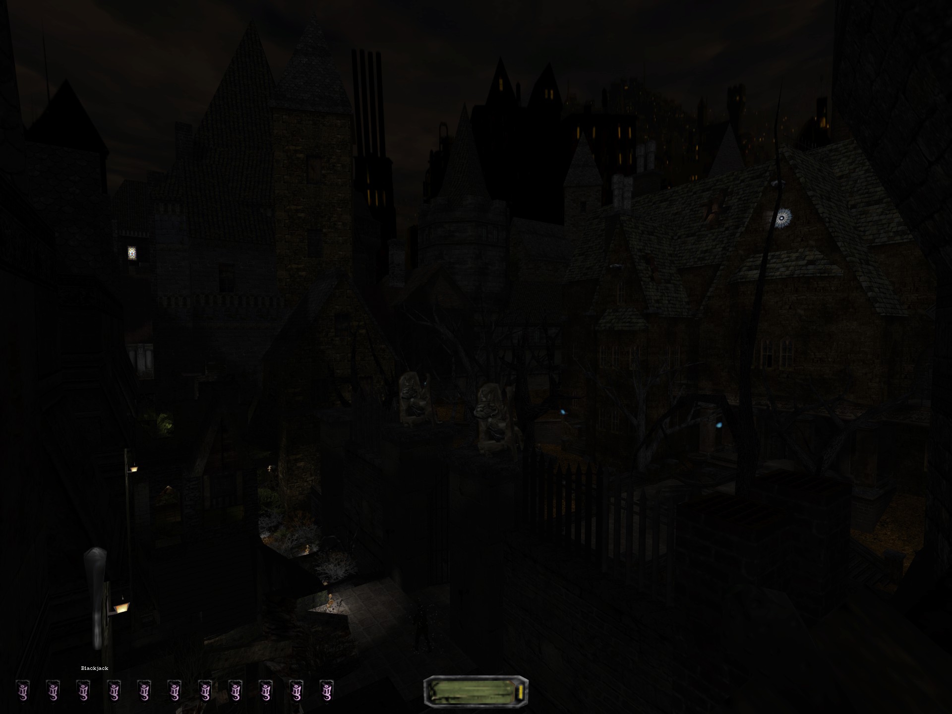 A screenshot Thief THe Dark Parade showing a spooky manor at night time